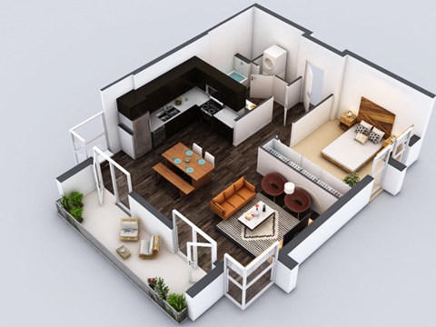 Floor plan for 1 bed, 1 bath, 784 sqft